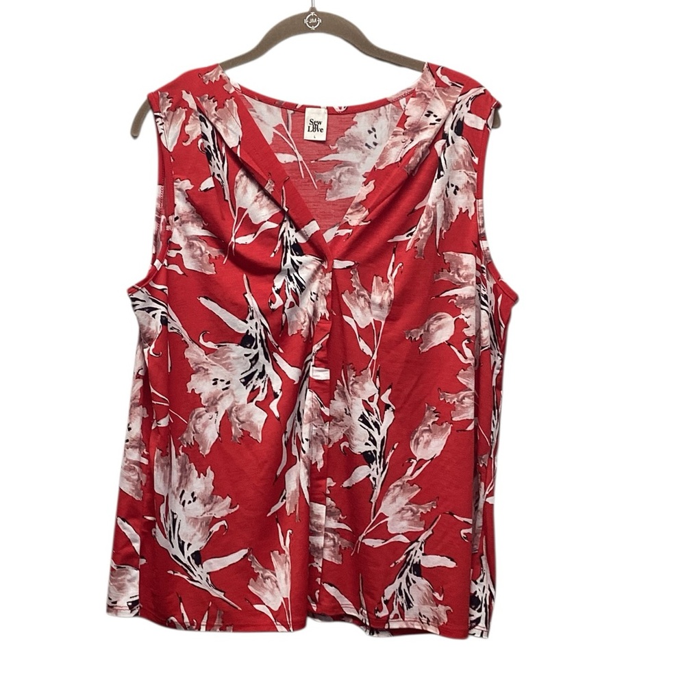 Sew in Love red floral tank v-neck blouse size Large - Picture 3 of 8
